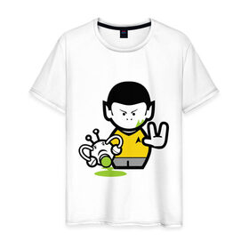 Мужская футболка хлопок с принтом Spock - Спок в Белгороде, 100% хлопок | прямой крой, круглый вырез горловины, длина до линии бедер, слегка спущенное плечо. | Тематика изображения на принте: 