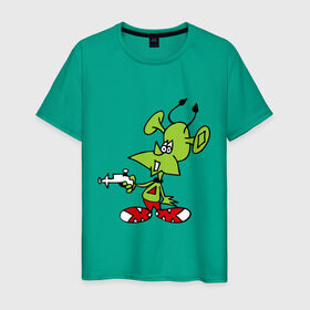 Мужская футболка хлопок с принтом зеленый марсианин в Белгороде, 100% хлопок | прямой крой, круглый вырез горловины, длина до линии бедер, слегка спущенное плечо. | зеленый марсианин | инопланетянин | марсианин | марсоход | прикольные картинки