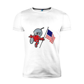Мужская футболка премиум с принтом космонавт в Белгороде, 92% хлопок, 8% лайкра | приталенный силуэт, круглый вырез ворота, длина до линии бедра, короткий рукав | американский флаг | космонавт | космос | марс | марсоход | прикольные картинки | флаг