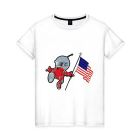 Женская футболка хлопок с принтом космонавт в Белгороде, 100% хлопок | прямой крой, круглый вырез горловины, длина до линии бедер, слегка спущенное плечо | американский флаг | космонавт | космос | марс | марсоход | прикольные картинки | флаг