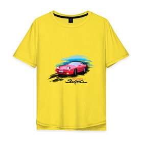 Мужская футболка хлопок Oversize с принтом toyota supra красная в Белгороде, 100% хлопок | свободный крой, круглый ворот, “спинка” длиннее передней части | tourer | toyota supra | супра | тойота | японские автомобили