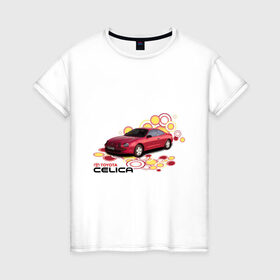 Женская футболка хлопок с принтом toyota celica красная в Белгороде, 100% хлопок | прямой крой, круглый вырез горловины, длина до линии бедер, слегка спущенное плечо | celica | toyota celica | тойота | целика | японские автомобили
