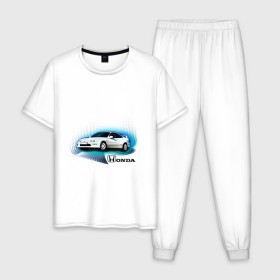 Мужская пижама хлопок с принтом Honda INTEGRA в Белгороде, 100% хлопок | брюки и футболка прямого кроя, без карманов, на брюках мягкая резинка на поясе и по низу штанин
 | honda interga | tourer | ходна интегра | японские автомобили
