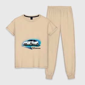 Женская пижама хлопок с принтом Honda INTEGRA в Белгороде, 100% хлопок | брюки и футболка прямого кроя, без карманов, на брюках мягкая резинка на поясе и по низу штанин | honda interga | tourer | ходна интегра | японские автомобили