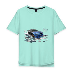 Мужская футболка хлопок Oversize с принтом Nisan Skyline в Белгороде, 100% хлопок | свободный крой, круглый ворот, “спинка” длиннее передней части | nissan skyline | tourer | ниссан | скайлайн | японские автомобили