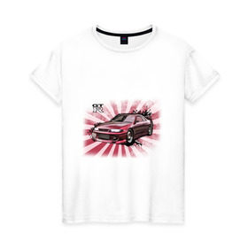 Женская футболка хлопок с принтом Nisan Skyline красная в Белгороде, 100% хлопок | прямой крой, круглый вырез горловины, длина до линии бедер, слегка спущенное плечо | nissan skyline | tourer | ниссан | скайлайн | японские автомобили
