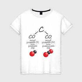 Женская футболка хлопок с принтом Шпаргалка по химии СО2 в Белгороде, 100% хлопок | прямой крой, круглый вырез горловины, длина до линии бедер, слегка спущенное плечо | химия | шпаргалка | шпора