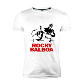 Мужская футболка премиум с принтом Rocky Balboa в Белгороде, 92% хлопок, 8% лайкра | приталенный силуэт, круглый вырез ворота, длина до линии бедра, короткий рукав | Тематика изображения на принте: boxing | боксер | роки | рокки | рокки бальбоа | спорт