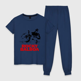 Женская пижама хлопок с принтом Rocky Balboa в Белгороде, 100% хлопок | брюки и футболка прямого кроя, без карманов, на брюках мягкая резинка на поясе и по низу штанин | boxing | боксер | роки | рокки | рокки бальбоа | спорт