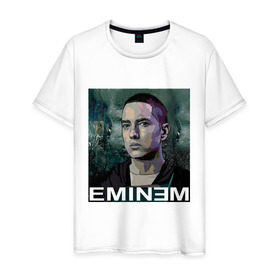 Мужская футболка хлопок с принтом постер Eminem в Белгороде, 100% хлопок | прямой крой, круглый вырез горловины, длина до линии бедер, слегка спущенное плечо. | eminm | slim shady | еминем | реп | репчик | рэп