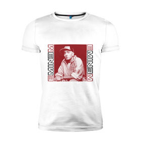 Мужская футболка премиум с принтом Eminem в кепке в Белгороде, 92% хлопок, 8% лайкра | приталенный силуэт, круглый вырез ворота, длина до линии бедра, короткий рукав | Тематика изображения на принте: eminm | slim shady | еминем | реп | репчик | рэп
