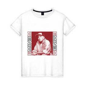 Женская футболка хлопок с принтом Eminem в кепке в Белгороде, 100% хлопок | прямой крой, круглый вырез горловины, длина до линии бедер, слегка спущенное плечо | eminm | slim shady | еминем | реп | репчик | рэп