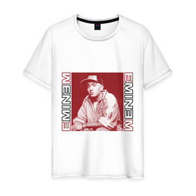 Мужская футболка хлопок с принтом Eminem в кепке в Белгороде, 100% хлопок | прямой крой, круглый вырез горловины, длина до линии бедер, слегка спущенное плечо. | Тематика изображения на принте: eminm | slim shady | еминем | реп | репчик | рэп