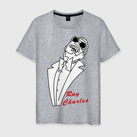 Мужская футболка хлопок с принтом Ray Charles (1) в Белгороде, 100% хлопок | прямой крой, круглый вырез горловины, длина до линии бедер, слегка спущенное плечо. | Тематика изображения на принте: 