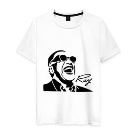 Мужская футболка хлопок с принтом Ray Charles (2) в Белгороде, 100% хлопок | прямой крой, круглый вырез горловины, длина до линии бедер, слегка спущенное плечо. | Тематика изображения на принте: charles | jazz | lash | ray | ray charles | музыка | рей | рей чарлз | чарлз