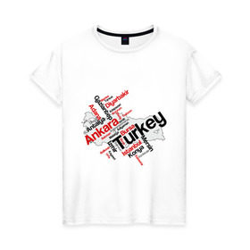 Женская футболка хлопок с принтом Турция (крупные города) в Белгороде, 100% хлопок | прямой крой, круглый вырез горловины, длина до линии бедер, слегка спущенное плечо | turkey | для туристов | туристические | турция