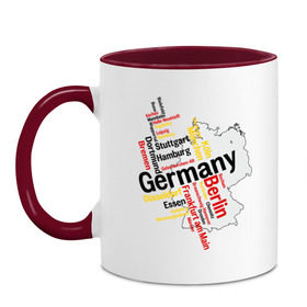 Кружка двухцветная с принтом Германия (крупные города) в Белгороде, керамика | объем — 330 мл, диаметр — 80 мм. Цветная ручка и кайма сверху, в некоторых цветах — вся внутренняя часть | germany | германия | город | города | для туристов | туристические