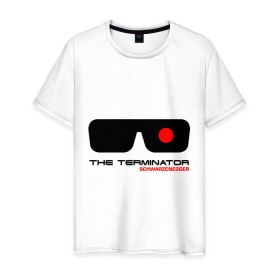 Мужская футболка хлопок с принтом The Terminator в Белгороде, 100% хлопок | прямой крой, круглый вырез горловины, длина до линии бедер, слегка спущенное плечо. | Тематика изображения на принте: terminator | очки терминатор | терминатор | шварценеггер | шварцнеггер