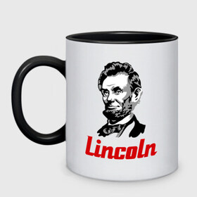 Кружка двухцветная с принтом Abraham Lincoln в Белгороде, керамика | объем — 330 мл, диаметр — 80 мм. Цветная ручка и кайма сверху, в некоторых цветах — вся внутренняя часть | Тематика изображения на принте: 