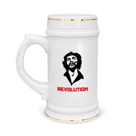 Кружка пивная с принтом Che Guevara Revolution в Белгороде,  керамика (Материал выдерживает высокую температуру, стоит избегать резкого перепада температур) |  объем 630 мл | Тематика изображения на принте: че гевара