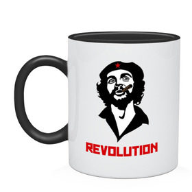 Кружка двухцветная с принтом Che Guevara Revolution в Белгороде, керамика | объем — 330 мл, диаметр — 80 мм. Цветная ручка и кайма сверху, в некоторых цветах — вся внутренняя часть | че гевара