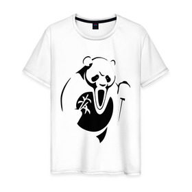 Мужская футболка хлопок с принтом Панда крик в Белгороде, 100% хлопок | прямой крой, круглый вырез горловины, длина до линии бедер, слегка спущенное плечо. | панда