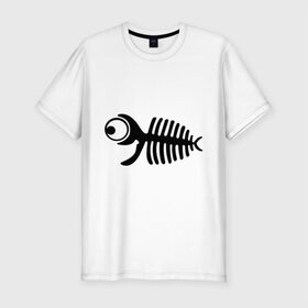Мужская футболка премиум с принтом Скелет рыбки в Белгороде, 92% хлопок, 8% лайкра | приталенный силуэт, круглый вырез ворота, длина до линии бедра, короткий рукав | скелет