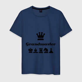 Мужская футболка хлопок с принтом Grandmaster в Белгороде, 100% хлопок | прямой крой, круглый вырез горловины, длина до линии бедер, слегка спущенное плечо. | grandmaster | гросмейстер | гроссмейстер | шахматист | шахматы