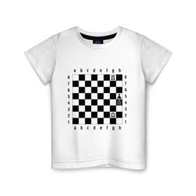 Детская футболка хлопок с принтом Шахматная комбинация 1 в Белгороде, 100% хлопок | круглый вырез горловины, полуприлегающий силуэт, длина до линии бедер | Тематика изображения на принте: комбинация | шахматист | шахматная доска | шахматы