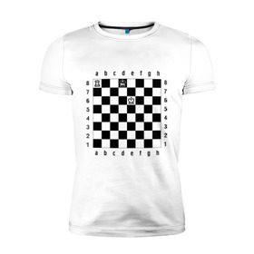 Мужская футболка премиум с принтом Комбинация Шах в Белгороде, 92% хлопок, 8% лайкра | приталенный силуэт, круглый вырез ворота, длина до линии бедра, короткий рукав | Тематика изображения на принте: checkmate | мат | шах | шах и мат | шахматист | шахматная доска | шахматы