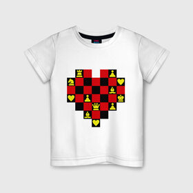 Детская футболка хлопок с принтом Шахматное сердце в Белгороде, 100% хлопок | круглый вырез горловины, полуприлегающий силуэт, длина до линии бедер | chess | i love chess | сердце | шахматы | я люблю шахматы