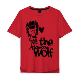 Мужская футболка хлопок Oversize с принтом тамбовский волк в Белгороде, 100% хлопок | свободный крой, круглый ворот, “спинка” длиннее передней части | Тематика изображения на принте: wolf | волк | животные