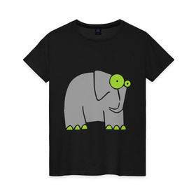 Женская футболка хлопок с принтом Веселый слоник в Белгороде, 100% хлопок | прямой крой, круглый вырез горловины, длина до линии бедер, слегка спущенное плечо | слон
