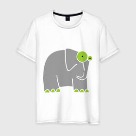 Мужская футболка хлопок с принтом Веселый слоник в Белгороде, 100% хлопок | прямой крой, круглый вырез горловины, длина до линии бедер, слегка спущенное плечо. | Тематика изображения на принте: слон
