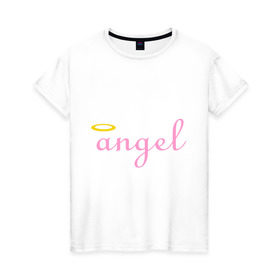 Женская футболка хлопок с принтом Angel Girl Print в Белгороде, 100% хлопок | прямой крой, круглый вырез горловины, длина до линии бедер, слегка спущенное плечо | angel | angel girl | ангел | девушка ангел | девушкам | нимба
