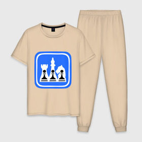 Мужская пижама хлопок с принтом белые-черные в Белгороде, 100% хлопок | брюки и футболка прямого кроя, без карманов, на брюках мягкая резинка на поясе и по низу штанин
 | chess | дорожный знак | знак | шахматы