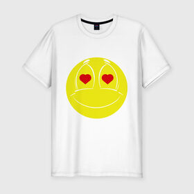 Мужская футболка премиум с принтом Влюбленный смайлик в Белгороде, 92% хлопок, 8% лайкра | приталенный силуэт, круглый вырез ворота, длина до линии бедра, короткий рукав | smile | любовь | смайл | смайлик | улыбка