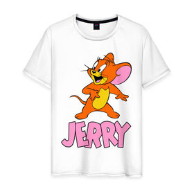 Мужская футболка хлопок с принтом Jerry с надписью в Белгороде, 100% хлопок | прямой крой, круглый вырез горловины, длина до линии бедер, слегка спущенное плечо. | 