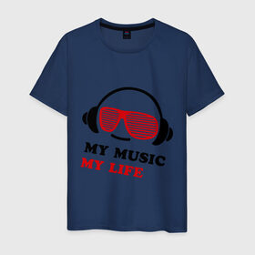 Мужская футболка хлопок с принтом My music my life в Белгороде, 100% хлопок | прямой крой, круглый вырез горловины, длина до линии бедер, слегка спущенное плечо. | music | звуки | музыка | музыка моя жизнь | наушники | я люблю музыку