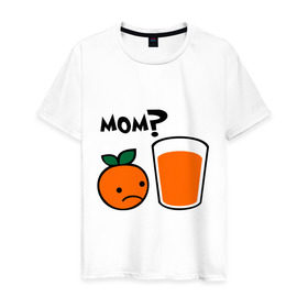 Мужская футболка хлопок с принтом Грустный апельсин в Белгороде, 100% хлопок | прямой крой, круглый вырез горловины, длина до линии бедер, слегка спущенное плечо. | orange | апельсин | напиток | сок | стакан | фрукты