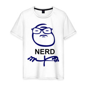 Мужская футболка хлопок с принтом Nerd (умник) в Белгороде, 100% хлопок | прямой крой, круглый вырез горловины, длина до линии бедер, слегка спущенное плечо. | face | nerd | интернет приколы | тролинг | троль | умник