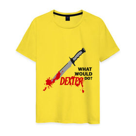 Мужская футболка хлопок с принтом what would Dexter do? в Белгороде, 100% хлопок | прямой крой, круглый вырез горловины, длина до линии бедер, слегка спущенное плечо. | dexter | декстер | сериал | тв | телевидение | что бы сделал декстер | я люблю декстера