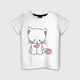 Детская футболка хлопок с принтом милый котенок в Белгороде, 100% хлопок | круглый вырез горловины, полуприлегающий силуэт, длина до линии бедер | kitty | животное | зверь | киса | котик | котяра | кошка | любимец | питомец