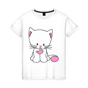 Женская футболка хлопок с принтом милый котенок в Белгороде, 100% хлопок | прямой крой, круглый вырез горловины, длина до линии бедер, слегка спущенное плечо | kitty | животное | зверь | киса | котик | котяра | кошка | любимец | питомец