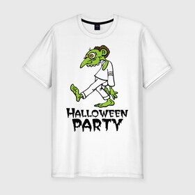 Мужская футболка премиум с принтом Halloween party-зомби в Белгороде, 92% хлопок, 8% лайкра | приталенный силуэт, круглый вырез ворота, длина до линии бедра, короткий рукав | зомби