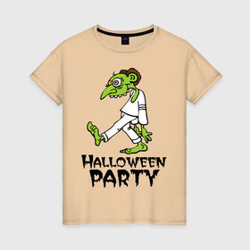Женская футболка хлопок с принтом Halloween party-зомби в Белгороде, 100% хлопок | прямой крой, круглый вырез горловины, длина до линии бедер, слегка спущенное плечо | зомби