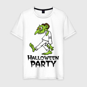 Мужская футболка хлопок с принтом Halloween party-зомби в Белгороде, 100% хлопок | прямой крой, круглый вырез горловины, длина до линии бедер, слегка спущенное плечо. | зомби