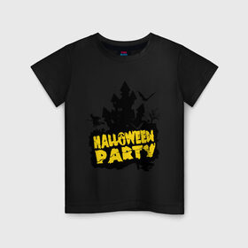 Детская футболка хлопок с принтом Halloween party-замок в Белгороде, 100% хлопок | круглый вырез горловины, полуприлегающий силуэт, длина до линии бедер | Тематика изображения на принте: halloween | halloween party замок | party | замок | праздники | хэллоуин