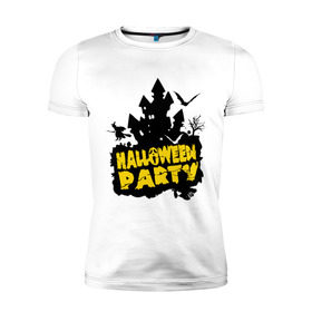 Мужская футболка премиум с принтом Halloween party-замок в Белгороде, 92% хлопок, 8% лайкра | приталенный силуэт, круглый вырез ворота, длина до линии бедра, короткий рукав | halloween | halloween party замок | party | замок | праздники | хэллоуин