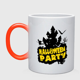 Кружка хамелеон с принтом Halloween party-замок в Белгороде, керамика | меняет цвет при нагревании, емкость 330 мл | halloween | halloween party замок | party | замок | праздники | хэллоуин